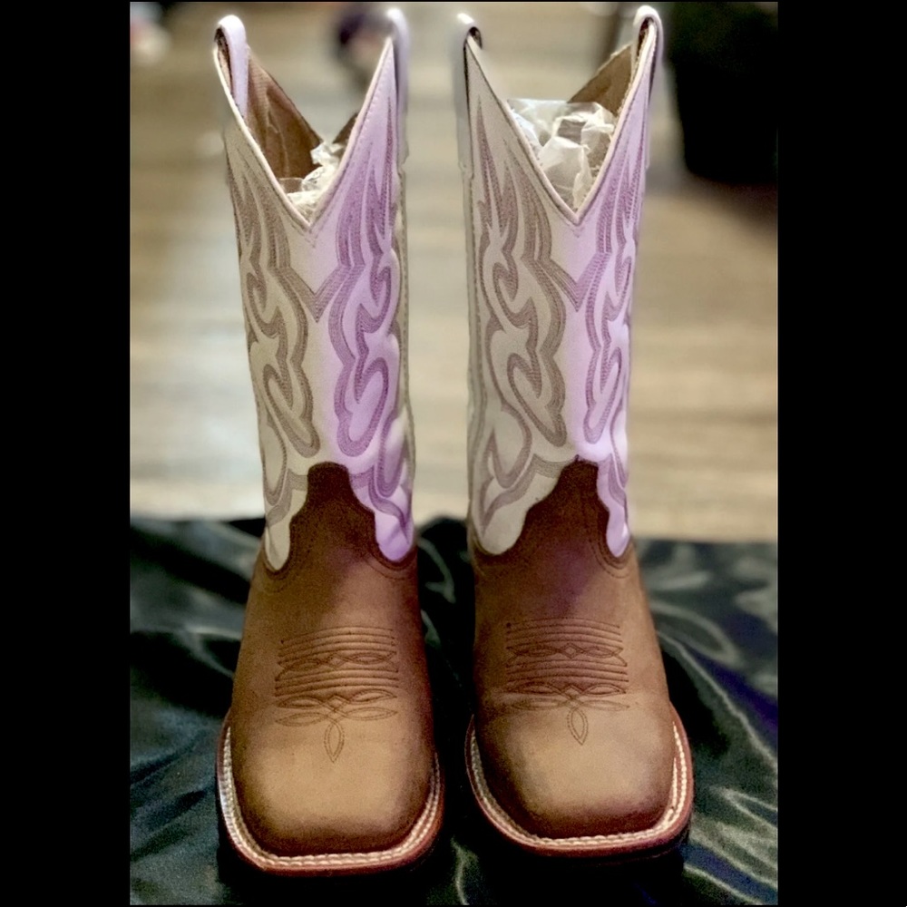 Laredo Mesquite Women's US 6.5 M Embroidered Pink Taupe White Dress Cowboy Boots